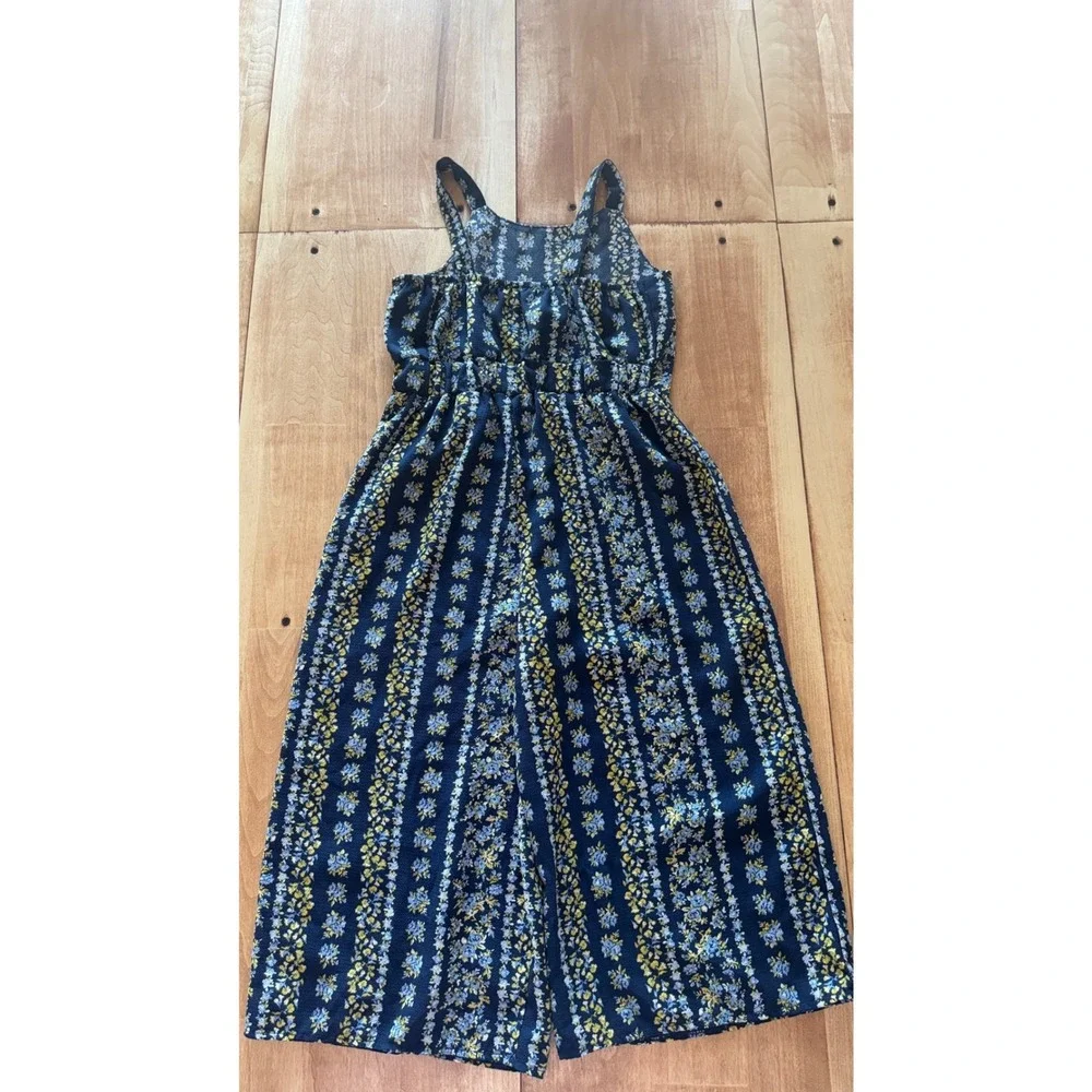Knit Works Girls Navy Blue Floral Stripe Wide Leg Jumpsuit Size‎ XS 6 6X